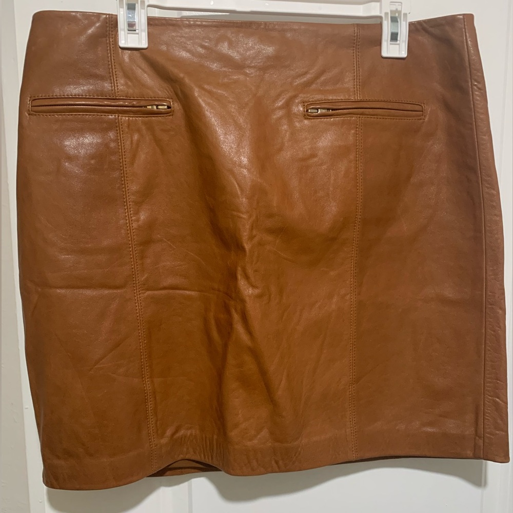 Ann Taylor Tan Leather Mini Skirt